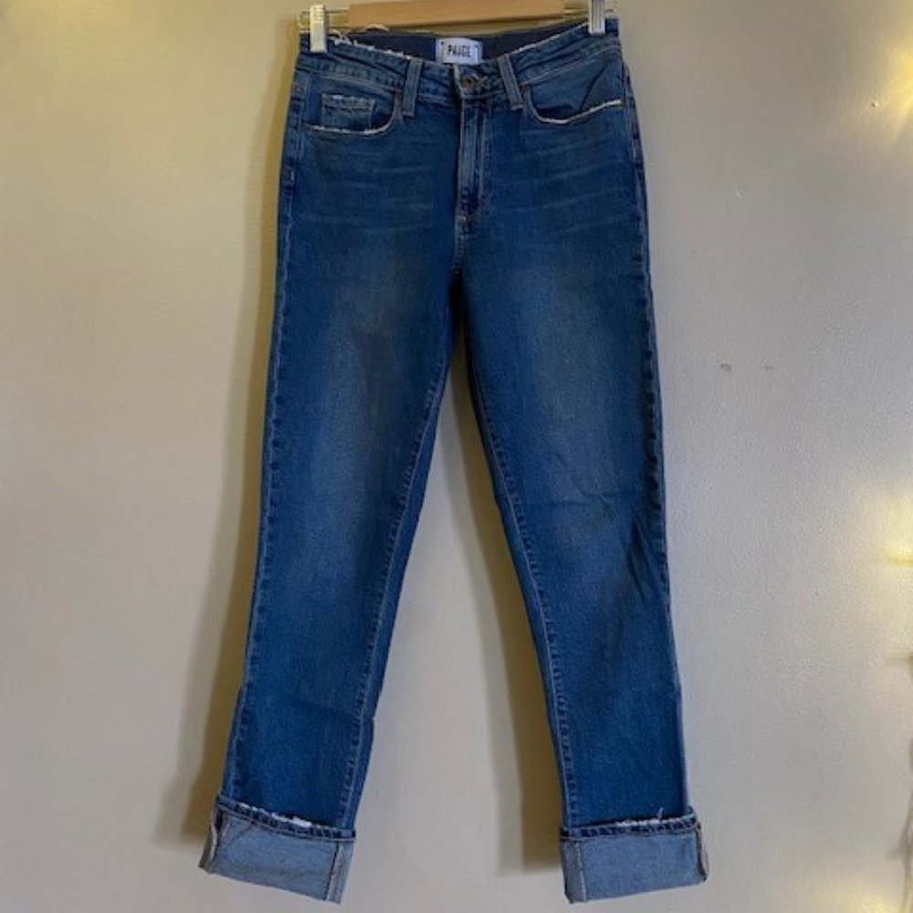 Paige Straight Leg Jeans with Thigh Rip